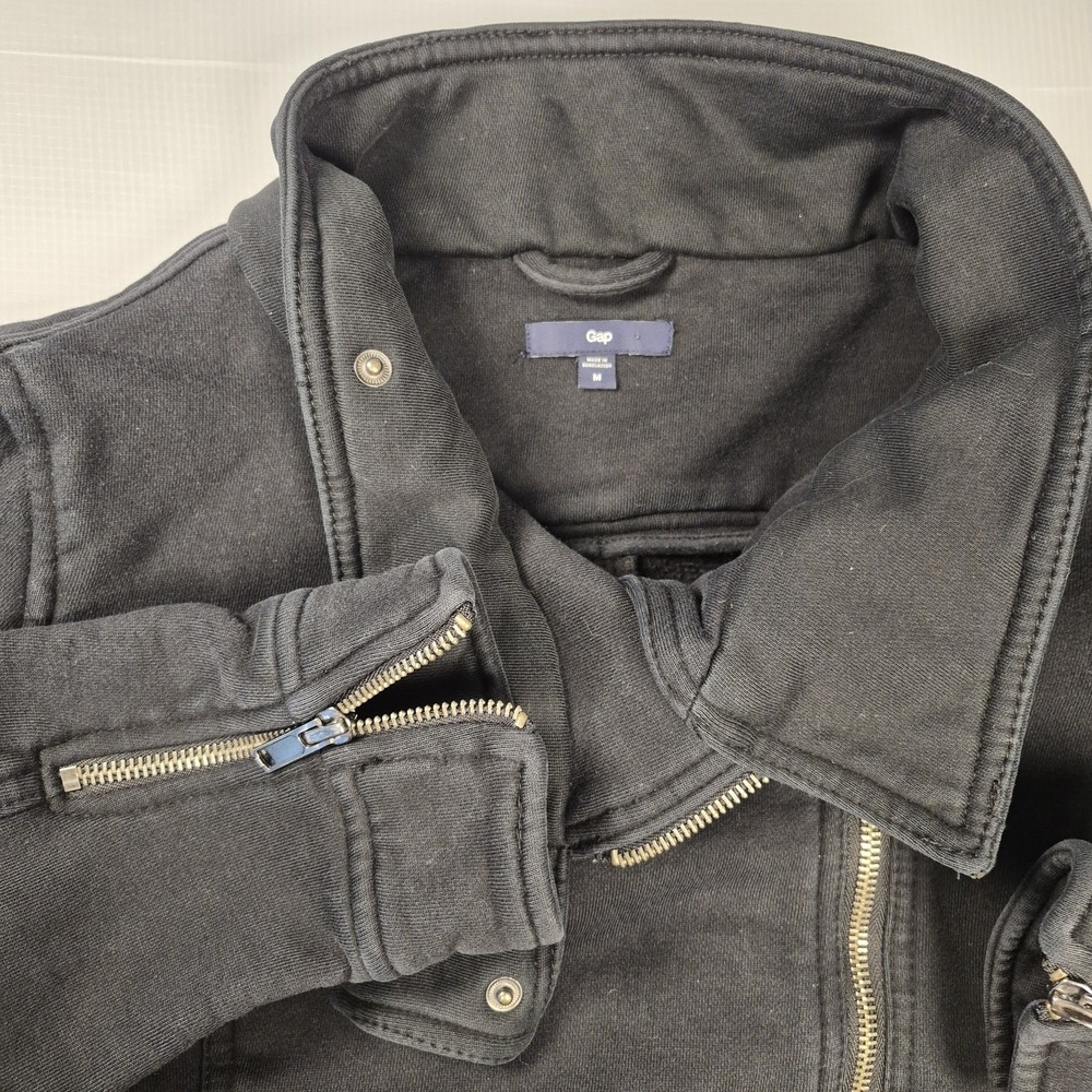 SOLD Gap Women's Black Moto Jacket Size M Asymmetrical Zip Funnel Neck